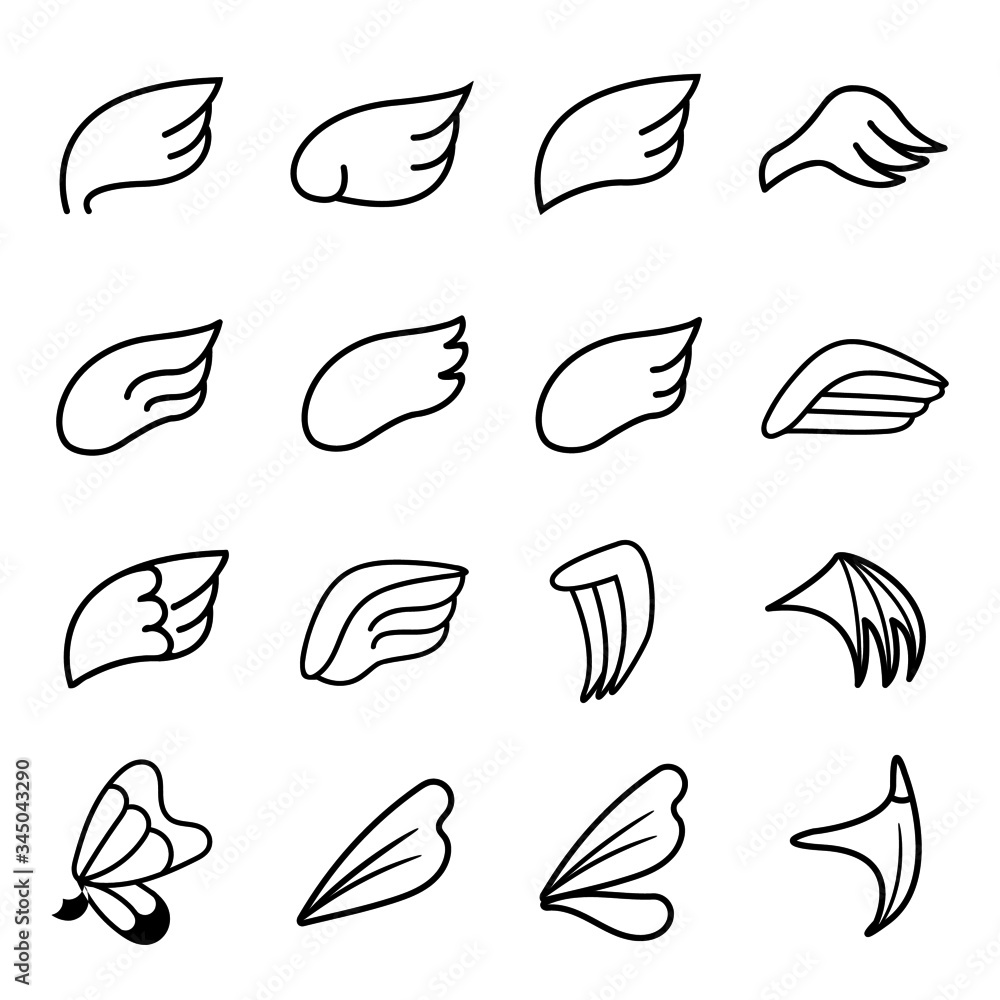 Wing icon, wing vector set Wing icon, wing vector set