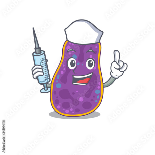 A nice nurse of shigella sp. bacteria mascot design concept with a syringe