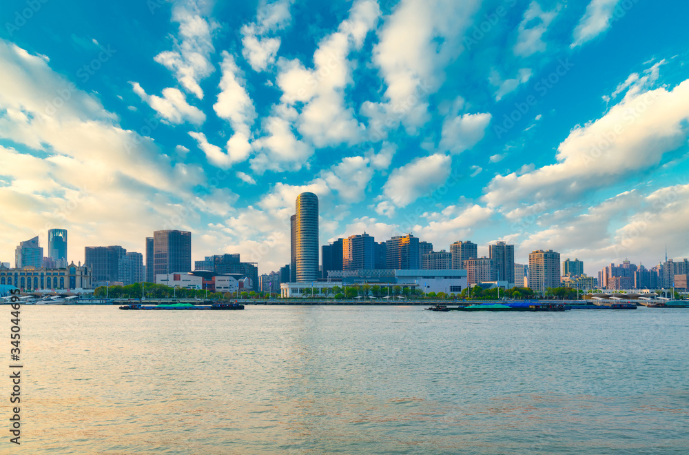 Fototapeta premium Urban scenery around Lupu Bridge, Huangpu River, Shanghai, China