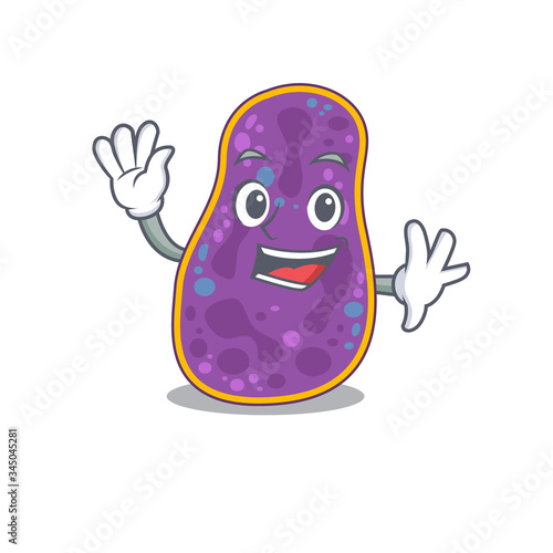 A charismatic shigella sp. bacteria mascot design style smiling and waving hand
