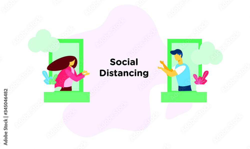 social distance people flat illustration vector design