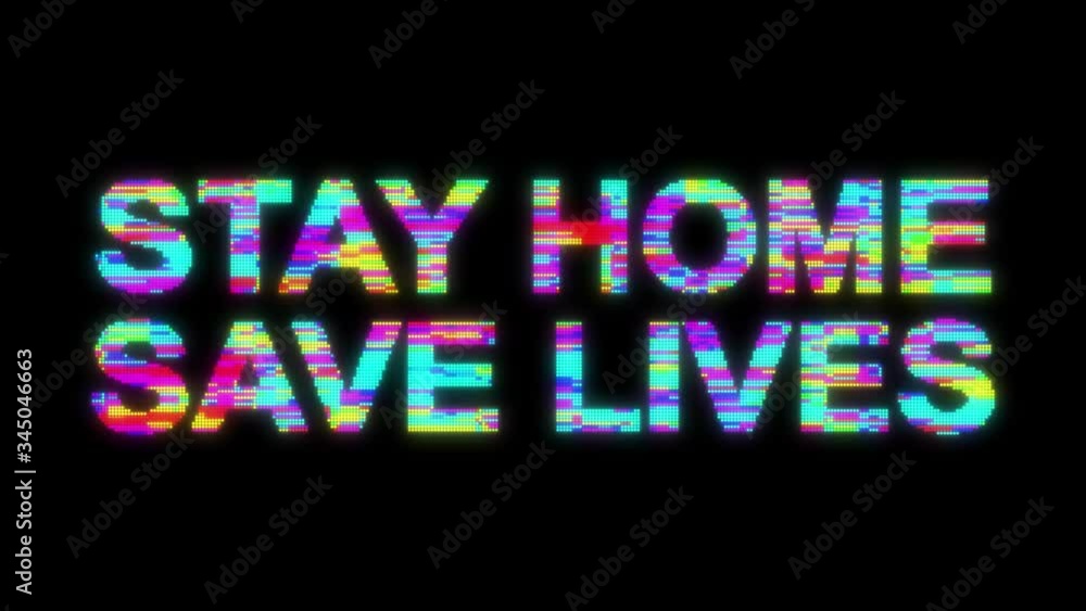 4k loop animation. Stay Home text animation. Information message for the COVID-19 pandemic quarantine. Retro pixelated text with glitches. 4k loop animation. Stay Home text animation. Information message for the COVID-19 pandemic quarantine. Retro pixelated text with glitches.