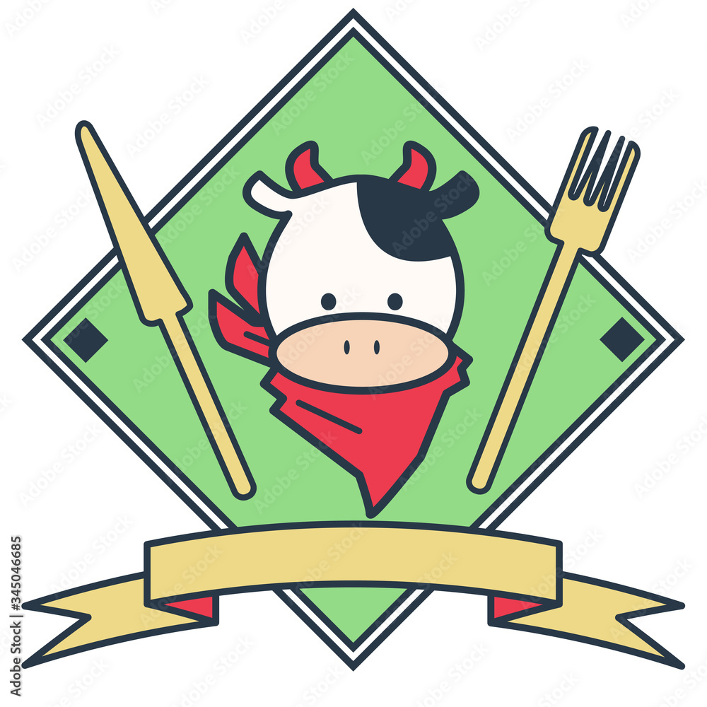 牛の顔とナイフとフォークのエンブレム Stock Vector Adobe Stock 牛の顔とナイフとフォークのエンブレム Stock Vector Adobe Stock