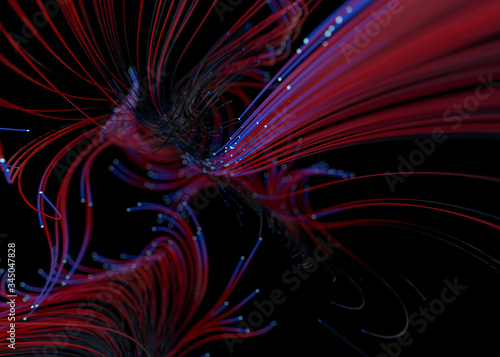 Data technology abstract futuristic illustration. Lines on dark background. 3D