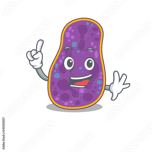 Shigella sp. bacteria mascot character design with one finger gesture