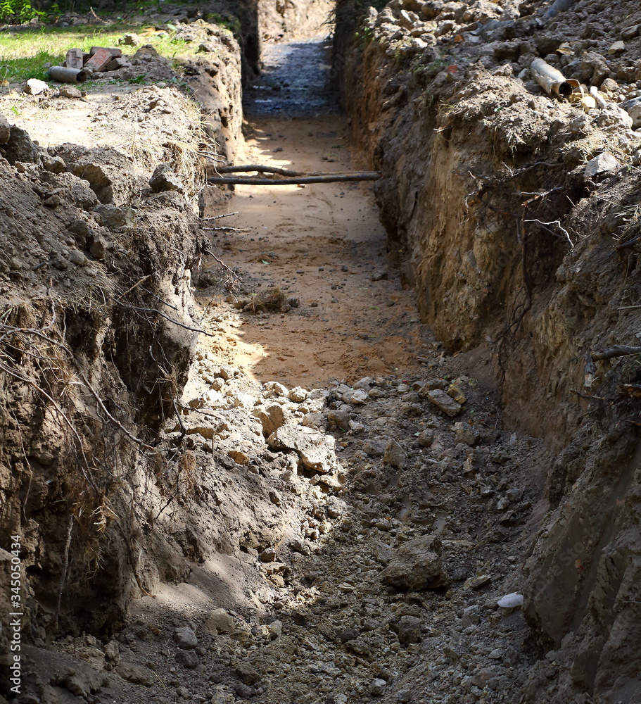The ditch for the laying of underground utilities