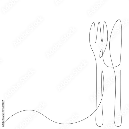 Fork and knife one line drawing, vector illustration