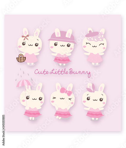 cute little bunny illustration vector set