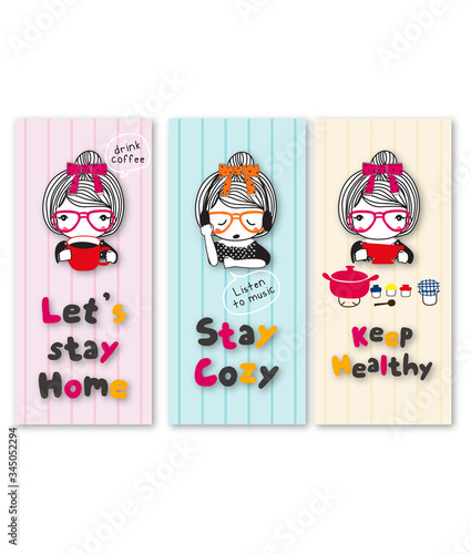 stay home doodle vector set