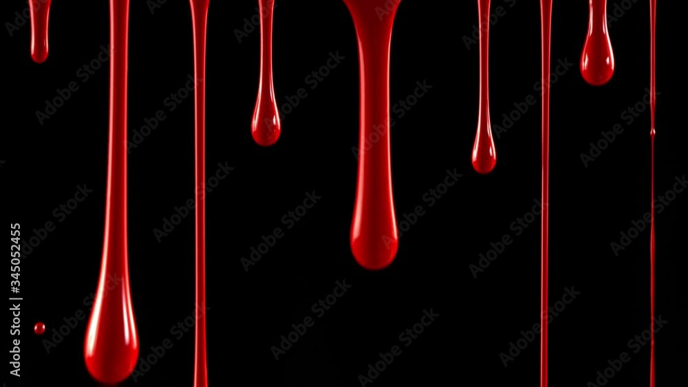 Super Slow Motion Shot of Dripping Blood Isolated on Black Background ...