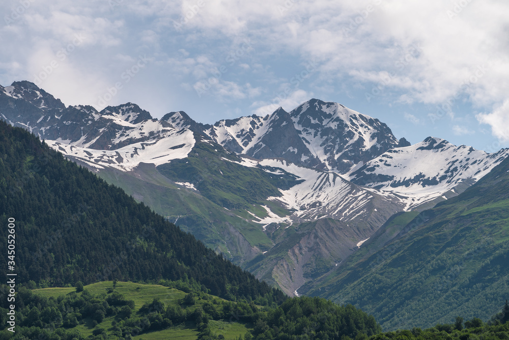 Caucasus mountains around Mestia town in Svaneti region in summer season, Georgia