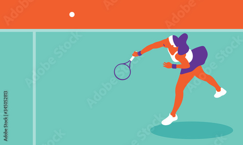 Young woman playing tennis on court