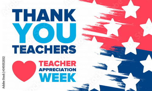 Teacher Appreciation Week in United States. Celebrated annual in May. In honour of teachers who hard work and teach our children. School and education. Student learning concept. Vector illustration