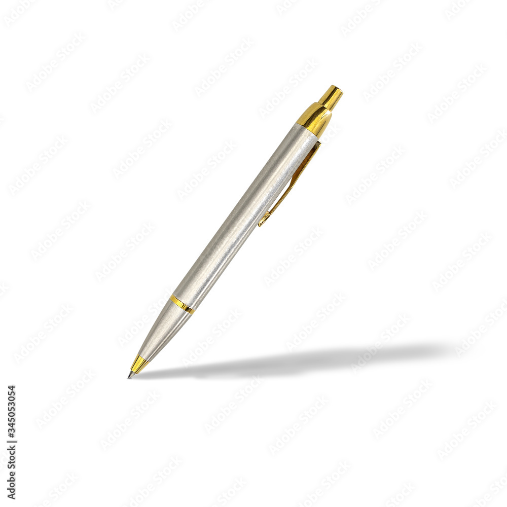 Silver and golden color pen isolated on white background with clipping paths.