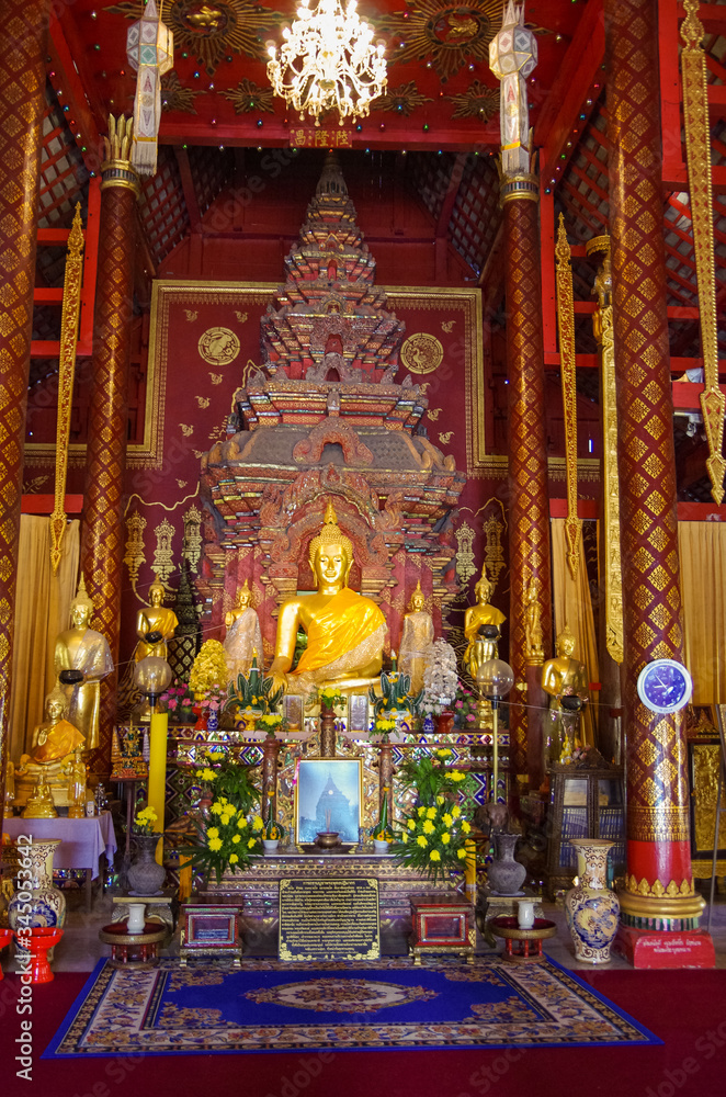 Interior of Wat Chiang Man is a Buddhist temple inside the old city of Chiang Mai.
