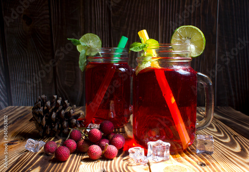 Fruit juice drinks For freshness,Red lemon juice in a glass jar