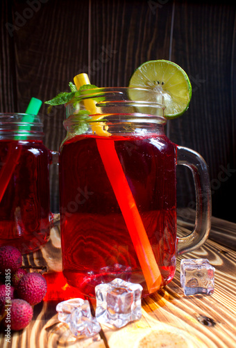 Fruit juice drinks For freshness,Red lemon juice in a glass jar