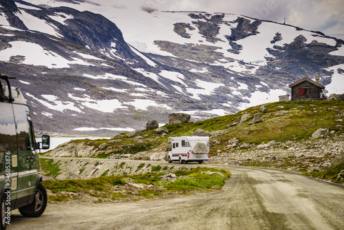 Camper cars in norwegian mountains