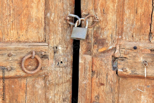 Greece, Hydra island, detail from old wooden door. © Theastock