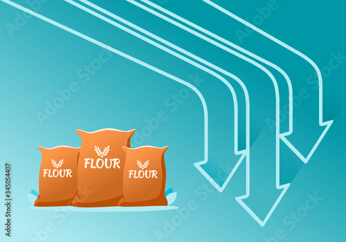 Wheat Flour Raw Staple Food Material Price Value Stock Market Demand Decrease Drop Fall Down Statistic Report with Graph Chart Diagram Illustration Vector. Can be Used for Web, Infographic & Print
