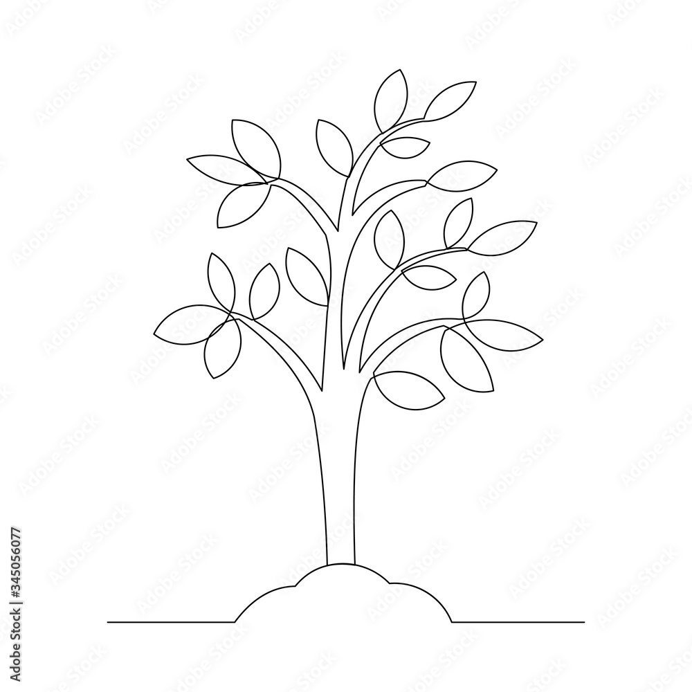 Continuous line drawing of small tree growth. Vector illustration Stock