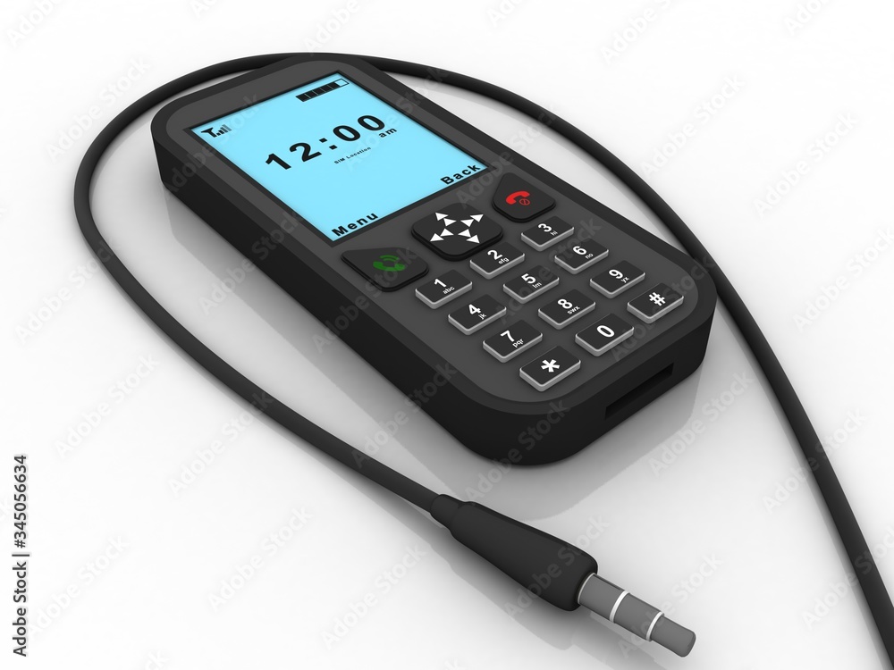 3d rendering aux cable in mobile phone
