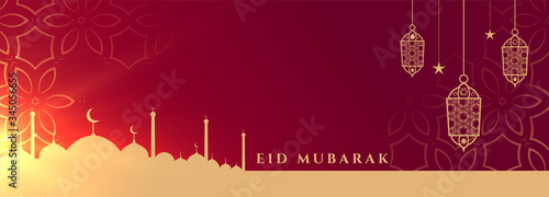 eid mubarak beautiful festival banner with lamps decoration