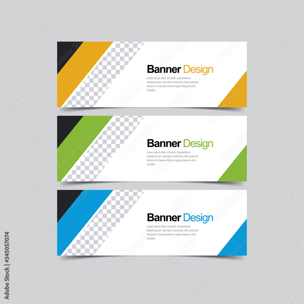 Set abstract Corporate business banner with modern and simple style. Vector illustration promotion design background. Horizontal Web header template with three color options, yellow, green, and blue.