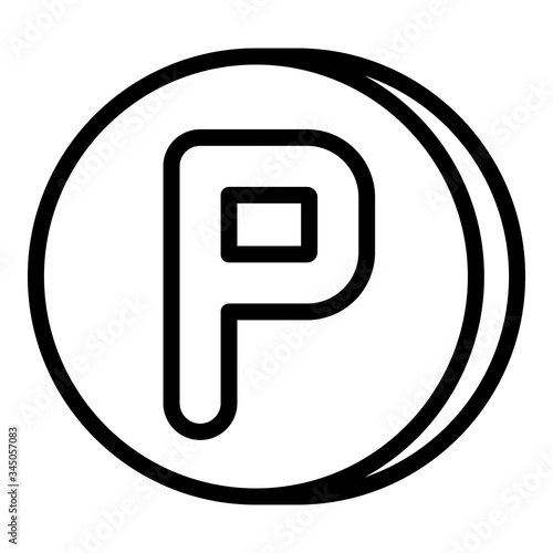 Coin with letter P icon. Outline Coin with letter P vector icon for web design isolated on white background