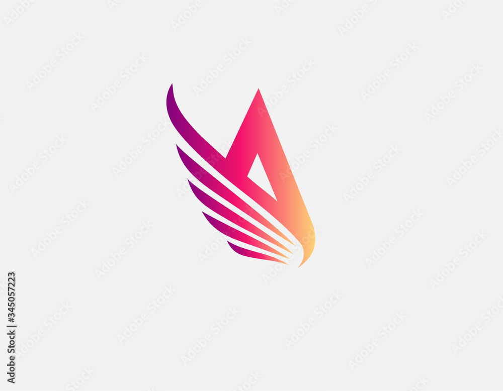 Creative bright gradient logo icon letter A and bird wing for your company.