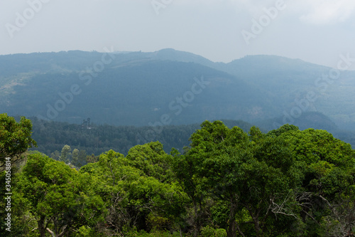 Green mountain meadow with mountain range in the background during the day in South India © kiranparamesh