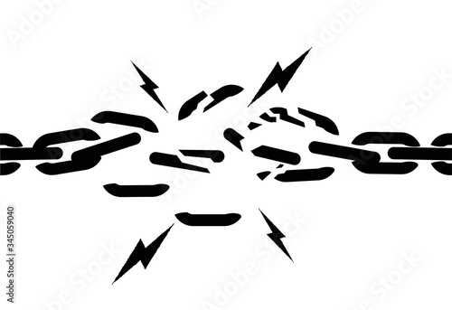 Broken chain black silhouette isolated on white background. Breaking chains concept. Vector illustration