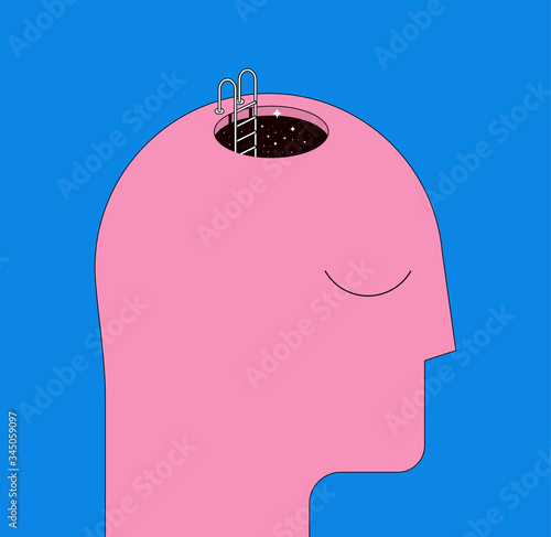 Human head silhouette with staircase to the head. Psychotherapy mental health concept, or inner space concept. Trendy flat styled vector illustration. photo
