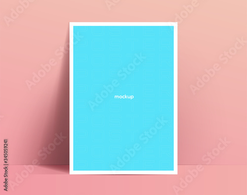 Realistic poster mockup template design. Poster or flyer leans against the wall and drop soft shadow. Vector illustration
