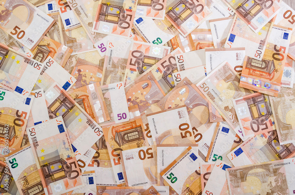 a lot of euro banknotes, money background. 50 euro banknotes.
