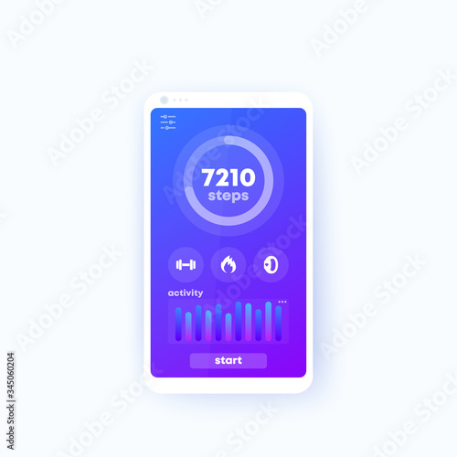 Fitness app mobile ui design on phone screen