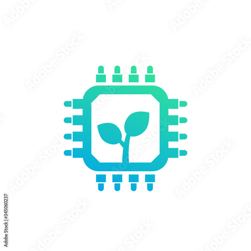 green technology icon with chipset and plant