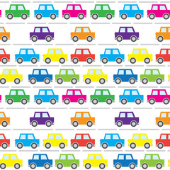 Acrylglasbilder Automuster Buntes Autos Muster im Comicstil  © nahhan