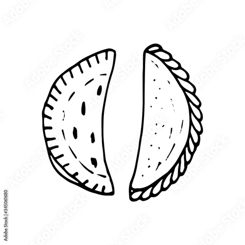 Empanada - mexican traditional food. Fast food. Hand drawn sketch doodle. Vector transparent illustration for menu, poster, web and package design. Isolated on white background.