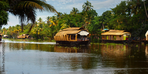 Cuadro en lienzo houseboat in the backwater at allepey, in the kerala-India