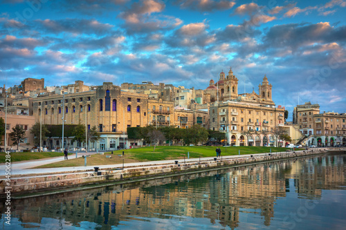 Beautiful architecture of the Birgu town at sunset  Malta