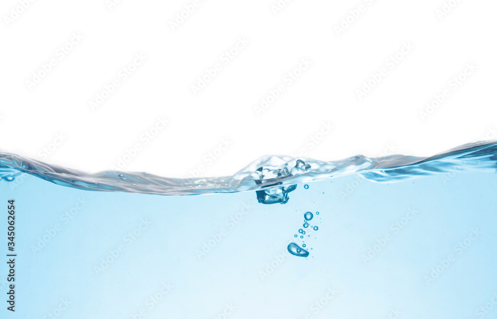Clean light blue water wave and bubbles air isolated on white background Clean light blue water wave and bubbles air isolated on white background
