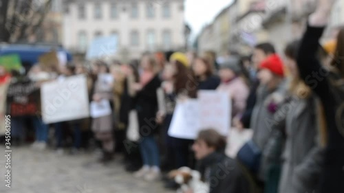 Wallpaper Mural Blurred background People are standing in the square in protest. Torontodigital.ca