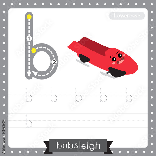 Letter B lowercase tracing practice worksheet. Bobsleigh