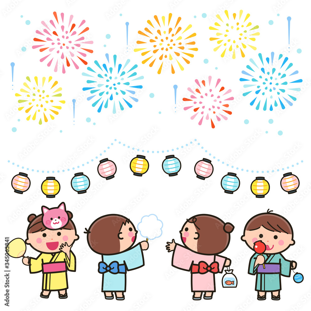 Children watching the fireworks white background Children watching the fireworks white background
