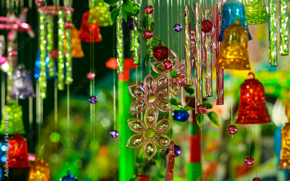 Colourful sparkling home interior decoration tools made of glass used in Bangladesh from a fair market