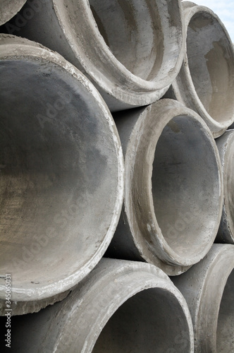 Stack of new concrete pipes.