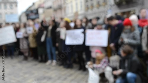 Wallpaper Mural Blurred background People are standing in the square in protest. Torontodigital.ca