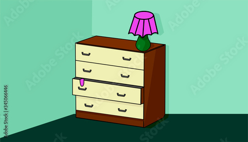 the chest of drawers is in the corner