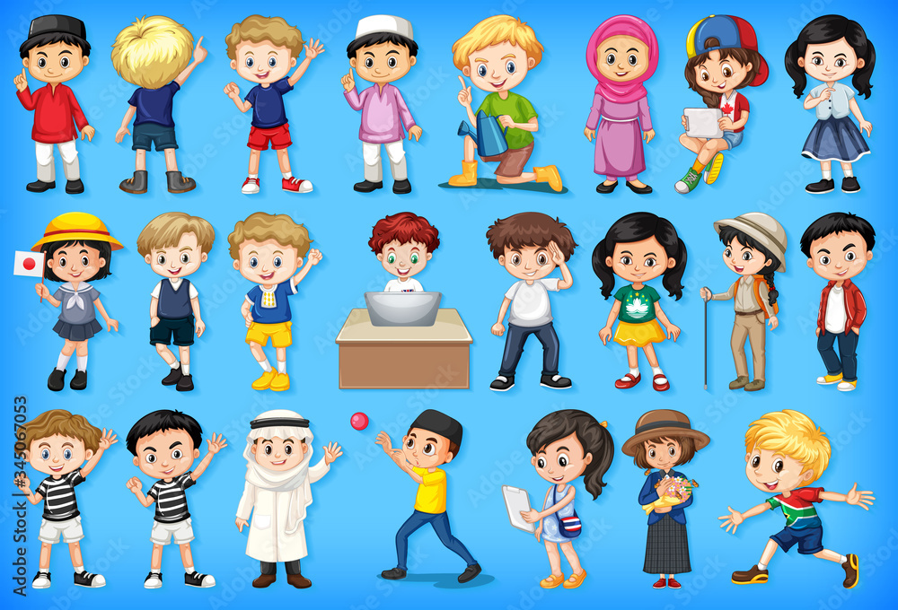 Large set of children doing different activities Large set of children doing different activities